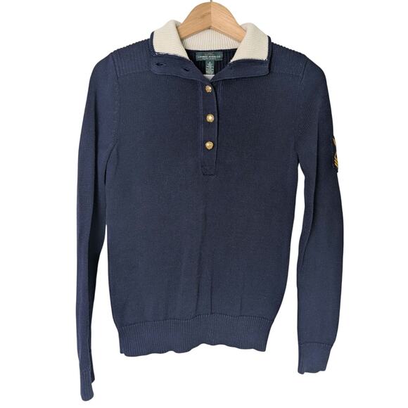 Ralph Lauren Jeans Co Navy Gold Button Collar Logo Sweater Women S Nautical Prep - Picture 1 of 11